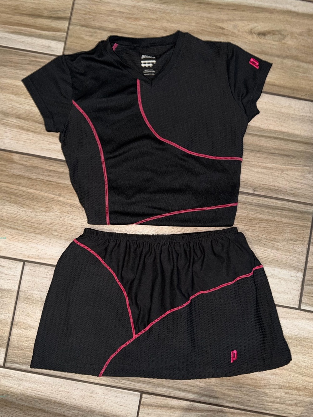 Prince Black Active Crop Top and Skirt with Pink Piping